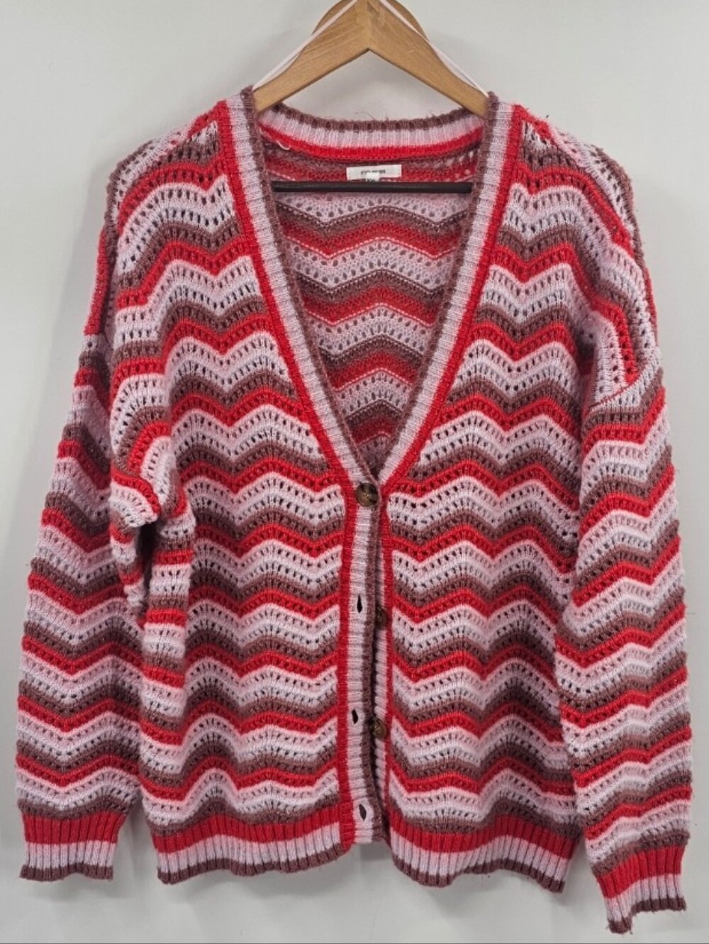 Boho Pink Red Knit Cardigan Size XXL